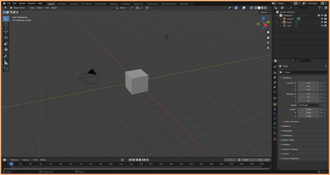výchozí okno Blender