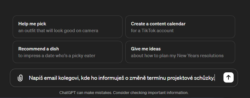 Ukázka promptu pro ChatGPT
